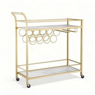 Detailed information about the product Artiss Bar Cart Drinks Trolley Serving Wine Rack Glass Holder Marble 85cm Gold