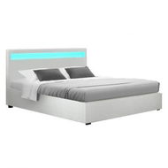 Detailed information about the product Artiss Bed Frame Double Size Gas Lift RGB LED White Cole