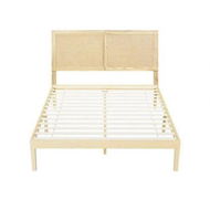 Detailed information about the product Artiss Bed Frame Double Size with Rattan Headboard Wooden Bed Base BRUNO