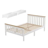 Detailed information about the product Artiss Bed Frame Double Size Wooden Platform with 2 Storage Drawers White PONY