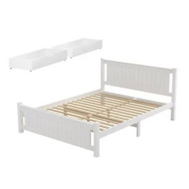Artiss Bed Frame Double Size Wooden Platform with 2 Storage Drawers White RIO