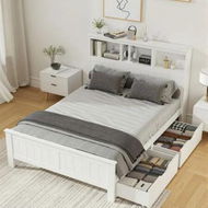 Detailed information about the product Artiss Bed Frame Double Size Wooden with 3 Shelves Bed Head White