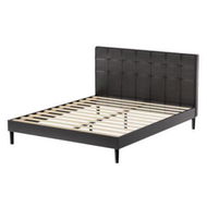 Detailed information about the product Artiss Bed Frame Queen Bed Base w LED Lights Charge Ports Black Leather RAVI