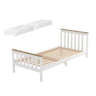 Detailed information about the product Artiss Bed Frame Single Size Wooden Platform with 2 Storage Drawers White PONY