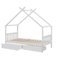 Detailed information about the product Artiss Bed Frame Wooden Base Kids Single Timber House with 2 Storage Drawers Beds White