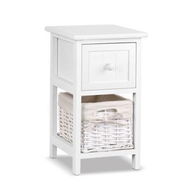 Detailed information about the product Artiss Bedside Table 1 Drawer with Basket Rustic White X2