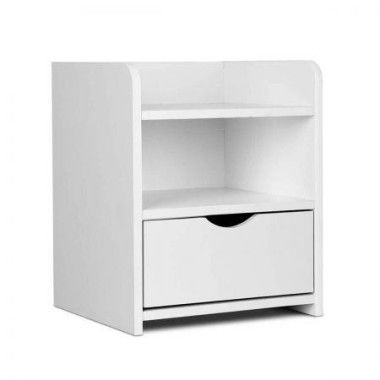 Artiss Bedside Table 1 Drawer with Shelf - FARA White