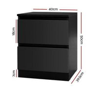 Detailed information about the product Artiss Bedside Table 2 Drawers - PEPE Black