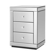 Detailed information about the product Artiss Bedside Table 3 Drawers Mirrored - PRESIA Silver