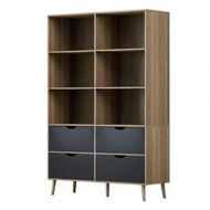 Detailed information about the product Artiss Bookshelf with 4 Drawers - MITZI Oak and Blue