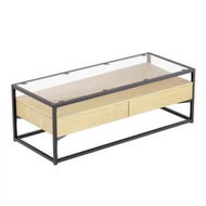 Detailed information about the product Artiss Coffee Table 2 Drawers Glass Tabletop Pine