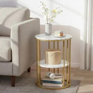 Detailed information about the product Artiss Coffee Table 2-Tier Round Marble Effect White&Gold