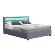 Detailed information about the product Artiss Cole LED Bed Frame Fabric Gas Lift Storage - Grey Queen