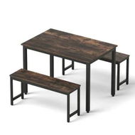 Detailed information about the product Artiss Dining Table and Chairs Set 3PCS Kitchen Metal Desk Bench Dark Walnut