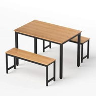 Detailed information about the product Artiss Dining Table and Chairs Set 3PCS Kitchen Metal Desk Bench Natural Oak