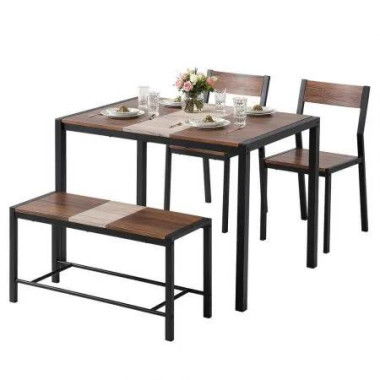 Artiss Dining Table and Chairs Set of 4 Bench Kitchen Furniture Rustic Brown