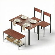 Detailed information about the product Artiss Dining Table and Chairs Set of 4 Storage Bench Kitchen Furniture Walnut