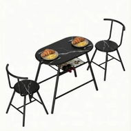 Detailed information about the product Artiss Dining Table Set 3PC Bistro Kitchen Storage Wine Rack Black Marble Style