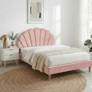 Detailed information about the product Artiss Double Bed Frame Scallop Headboard Pink Velvet with 2 Drawer Bedside Table