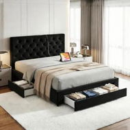 Detailed information about the product Artiss Double Bed Frame Storage Charging Station Upholstered 3 Drawers USB Type-C