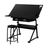 Detailed information about the product Artiss Drawing Desk Stool Set Drafting Table Adjustable Angle Tilt Drawers Black