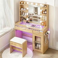 Detailed information about the product Artiss Dressing Table Vanity Desk Set 10 LED Bulbs RGB Light Wood