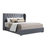 Detailed information about the product Artiss Issa Bed Frame Fabric Gas Lift Storage - Grey Queen