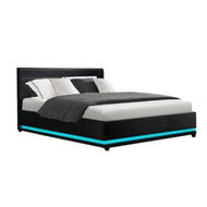 Detailed information about the product Artiss Lumi LED Bed Frame PU Leather Gas Lift Storage - Black Double