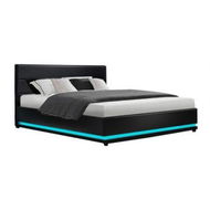 Detailed information about the product Artiss Lumi LED Bed Frame PU Leather Gas Lift Storage - Black Queen