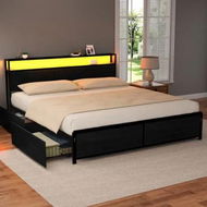 Detailed information about the product Artiss Metal Bed Frame King Size Storage Headboard Charge Station LED 4 Drawers