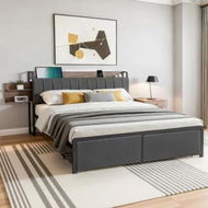 Detailed information about the product Artiss Metal Bed Frame King Size with 2-Tier Hidden Storage with Charging Station