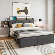 Detailed information about the product Artiss Metal Bed Frame Queen Size with 2-Tier Hidden Storage with Charging Station