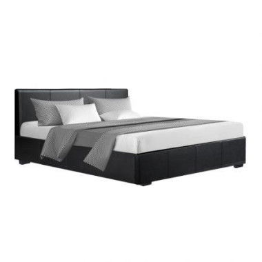 Artiss Nino Bed Frame PU Leather - Black Queen