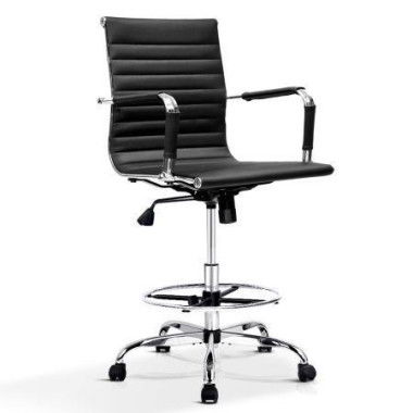 Artiss Office Chair Drafting Stool Leather Chairs Black