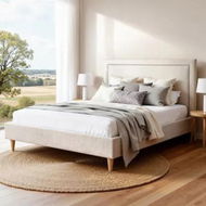 Detailed information about the product Artiss Queen Bed Frame Platform Bed Base Upholstered Headboard Linen Fabric Beige