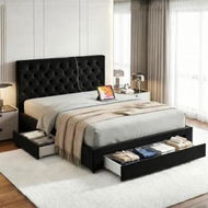 Detailed information about the product Artiss Queen Bed Frame Storage Charging Station Upholstered 3 Drawers USB Type-C