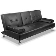 Detailed information about the product Artiss Sofa Bed Lounge Convertible Leather Couch Bed 3 Seater Cupholder Recliner