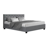 Detailed information about the product Artiss Vila Bed Frame Fabric Gas Lift Storage - Grey Queen