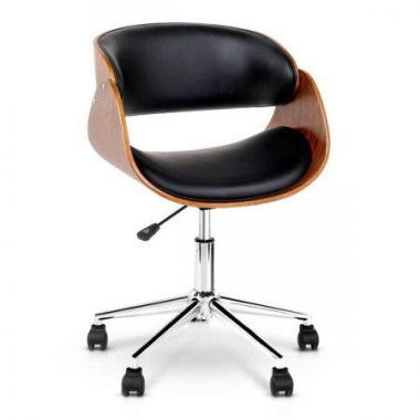 Artiss Wooden Office Chair Leather Seat Black