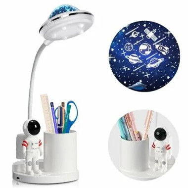 Astronaut Desk Lamp for Kids,Star Space Projector Space Rocket Lamps, Lights with Pen Holder,Step-Less Dimming Lighting for Bedroom