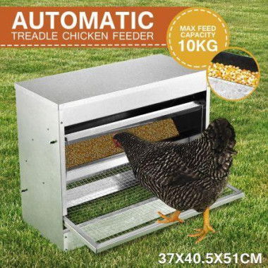 Auto Chicken Feeder Poultry Chook Feeding Galvanized Automatic Treadle Self Opening Coop 10KG