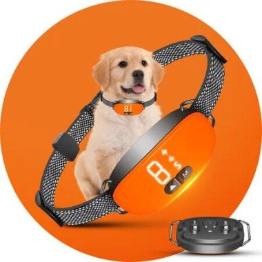 Automatic Anti Bark Collar with 8 Sensitivity, 3 Effective Training Modes, Vibration, Shock and Beep, Smart Collar for Large and Medium Dogs, Orange