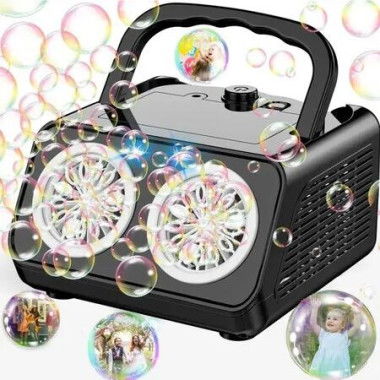 Automatic Bubble Machine Upgrade Bubble Blower with 2 Fans,20000+ Bubbles Per Minute Bubbles,Operated by Plugin or Batteries for Indoor Outdoor Birthday Party (Black)