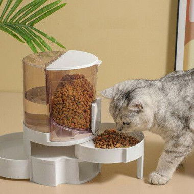 Automatic Cat Dog Feeder And Cat Water Dispenser In Set Rotating Storage Gravity Pet Water Dispenser-Pink