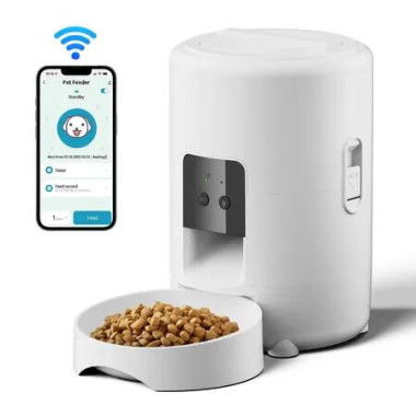Automatic Cat Feeder 2L witth WiFi,Food Dispenser with App Remote Control Timed Feeding of Dry Food Programmable Feeding Times,White