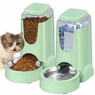 Detailed information about the product Automatic Cat Feeder Water Dispenser Stainless Steel Bowl Gravity Food Waterer Drinker Feeding Pets Puppy Kitten Small Medium Green