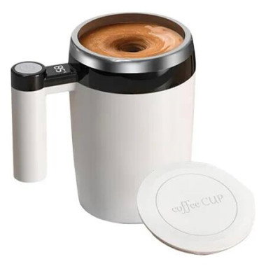 Automatic Self Stirring Mug with Lid, Magnetic Coffee Stirrer for Milk, Stainless Steel Self Mixing Coffee Cup, White