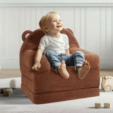 Baby Chair Foldable 2-in-1 Baby Lounger Couch Cartoon Kids Sofa Brown