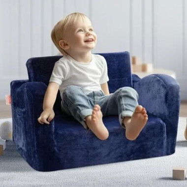 Baby Chair Foldable 2-in-1 Comfy Baby Lounger Couch Kids Sofa Blue