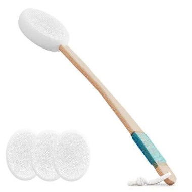 Back Lotion Applicator with 4 Replaceable Pads,Lotion Applicator,Sunscreen Applicator for Cream with 17In Curved Handle Easy to Target Back and Feet,White